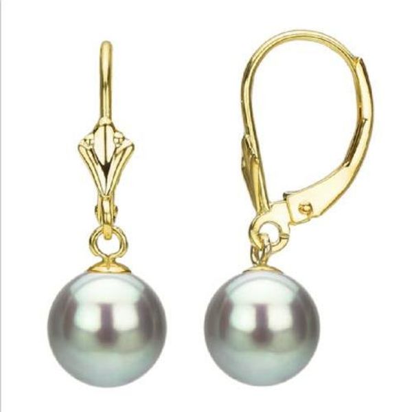 

very gorgeous 9-10mm gray south sea natural pearl earring 14k yellow gold hook, Golden