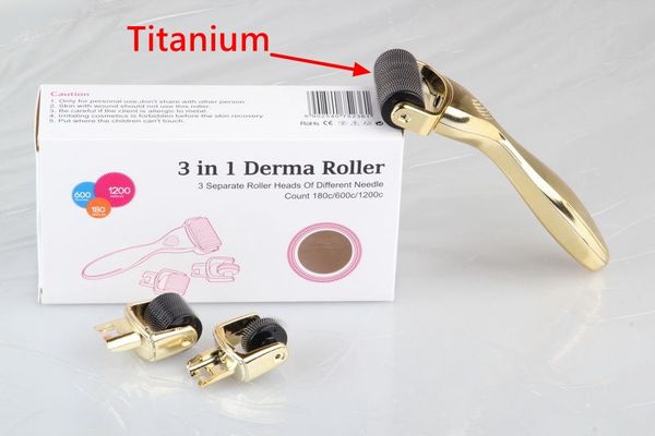 

3 в 1 комплекте Derma Roller Titanium Micro Needle Roller 180 600 1200 иглы кожный дермароллер для тела и ли