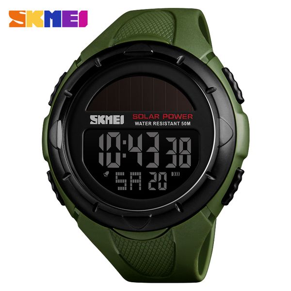 

skmei solar outdoor sports watch men's luminous 12/24 hours digital watch chrono 50m waterproof relogio masculino 1405, Slivery;brown