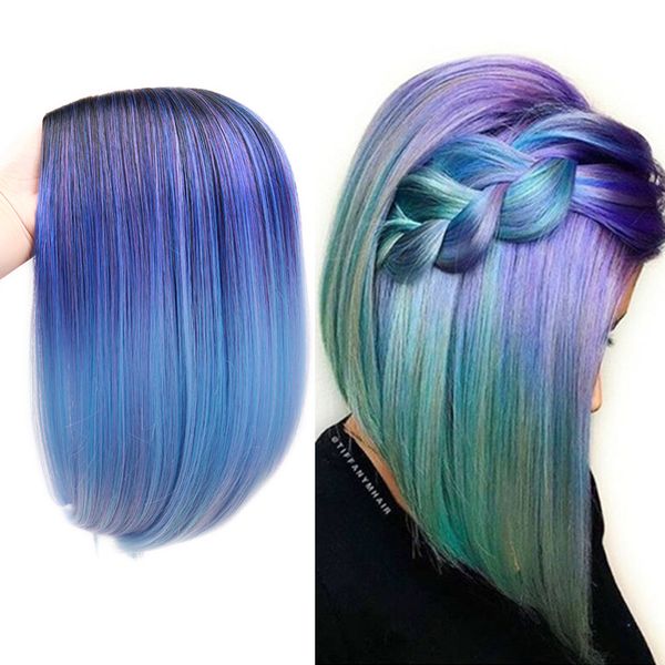 

14" мода микс цвет(BluePurpePink) короткий парик синтетические волосы высокая температура волокна Хэллоуин волос Бобо парик для женщин