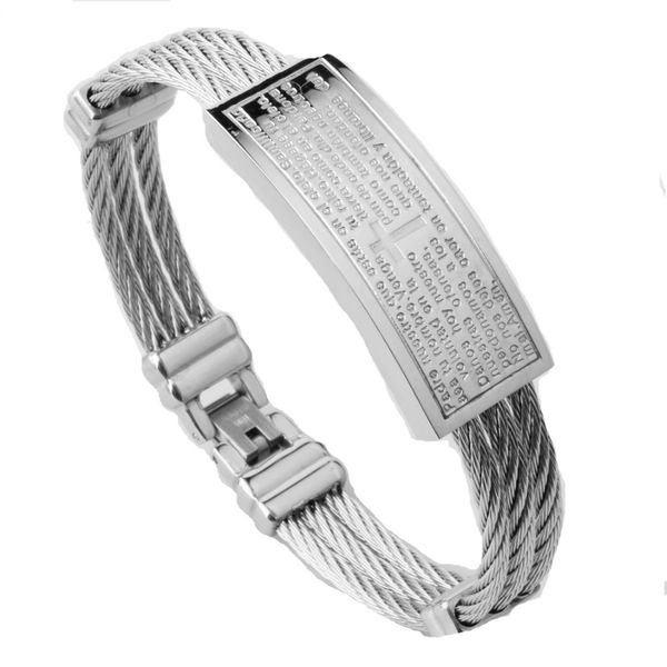 

charming gift silver gold 316l stainless steel twisted cable wire cuff bangle women men bible cross bracelet, White