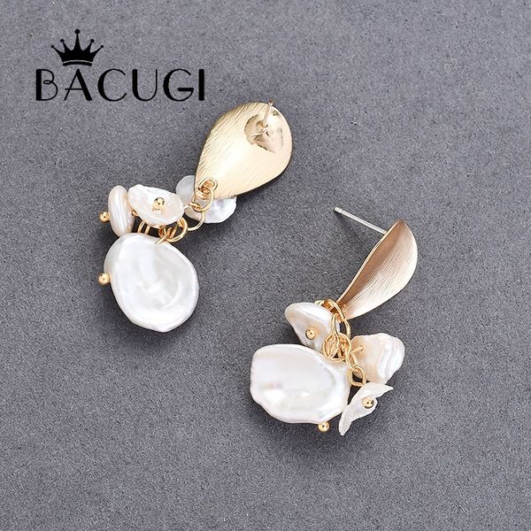 

2019 new white color freshwater pearl earrings genuine pearl flower 925 sterling silver jewelry handmade fashion lady's gift, Golden;silver
