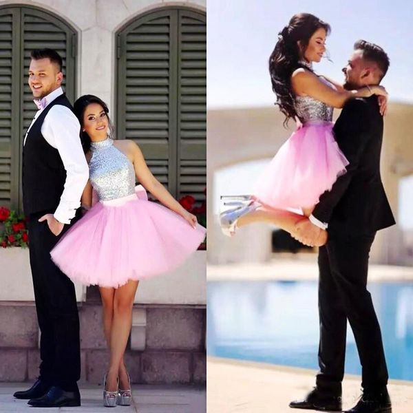 

Sparkling Sequined Prom Dresses A Line A Line Short Party Dress Cheap Tutu Skirt Zipper Back Formal Dresses Evening Wear Homecoming Gown