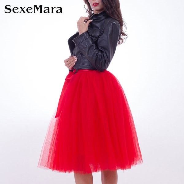 All'ingrosso- 2017 6 strati 65 cm gonna midi in tulle per adulti vita alta maglia tutu gonne donna sottoveste cintura elastica vintage Lolita faldas saias