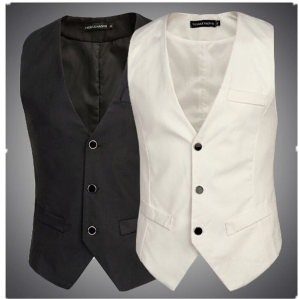 

new fashion vest men's casual suit vest tank business slim fit fashion colete masculino, Black;white
