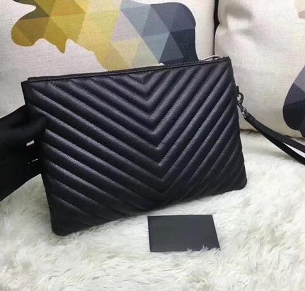 Newset Damen V-Wellenmuster Karten-Clutch-Taschen Geldbörse Schwarz Echtleder Stickgarn-Handtaschen 30 cm Abend-Party-Kupplungen