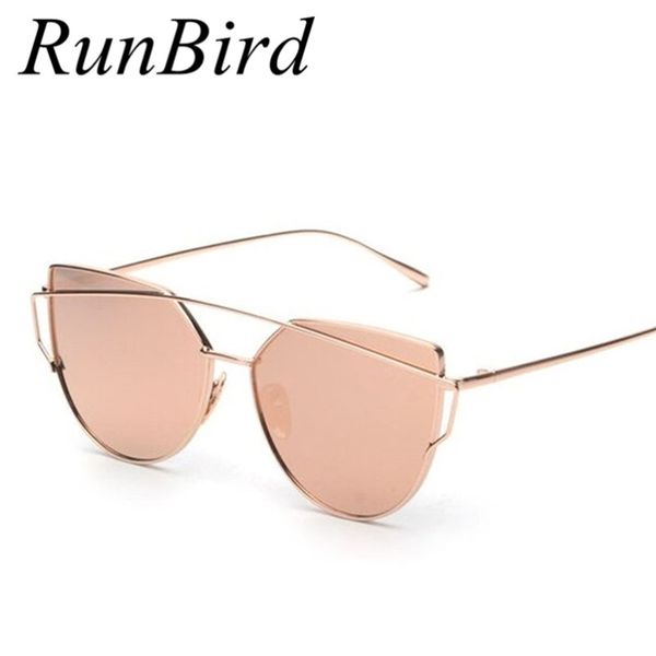 

runbird mirror flat lense women cat eye sunglasses classic brand designer twin-beams rose gold frame sun glasses for women m195, White;black
