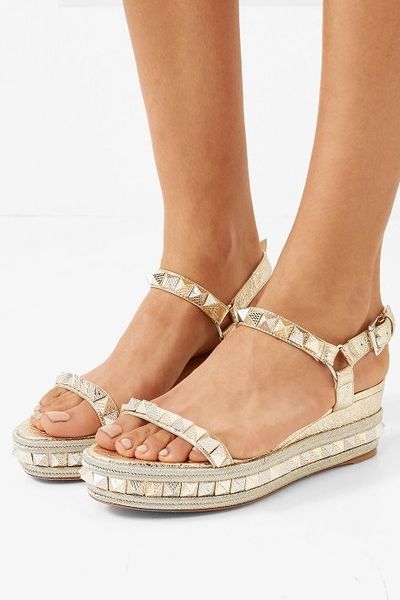 

summer ladies high heels stud women red bottom pyraclou cataclou sandals ankle strap shoes women's wedges footwear with bo, Black