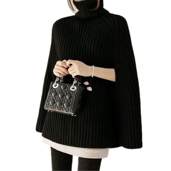 

2018 female autumn winter knitted turtleneck cloak sweater korean women camel batwing sleeve sweaters and pullovers pull femme, White;black