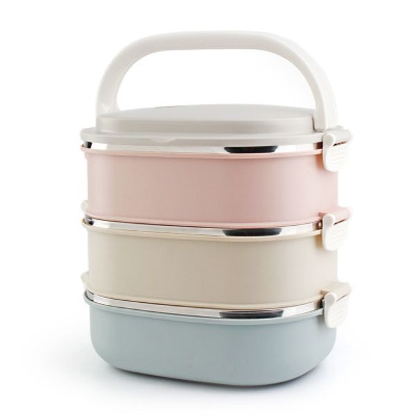 

3 layer gradient lunch box stainless steel square with handle color layers 2.1l large capacity rectangle thermal perfect for salads sandwich