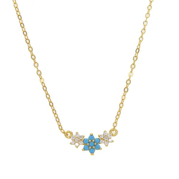 Branco cz azul turquesa gemstone elegância três colar de flores lovelly 925 jóias de prata esterlina mínimo delicado prata nova jóias