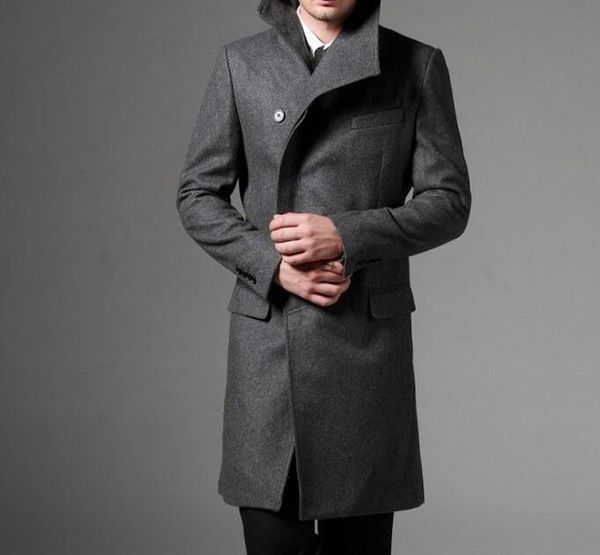 

s-7xl winter men's new fashion cloth trench coat in long leisure coat lapels, Black