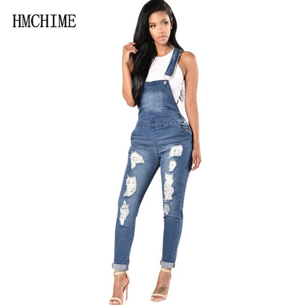 

elastic fabric women suspender jean adjustable plus size denim overalls ripped hole cowboy pants patchwork trousers zb-d146, Blue
