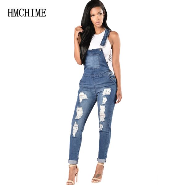 

elastic fabric women suspender jean adjustable plus size denim overalls ripped hole cowboy pants patchwork trousers zb-d146, Blue