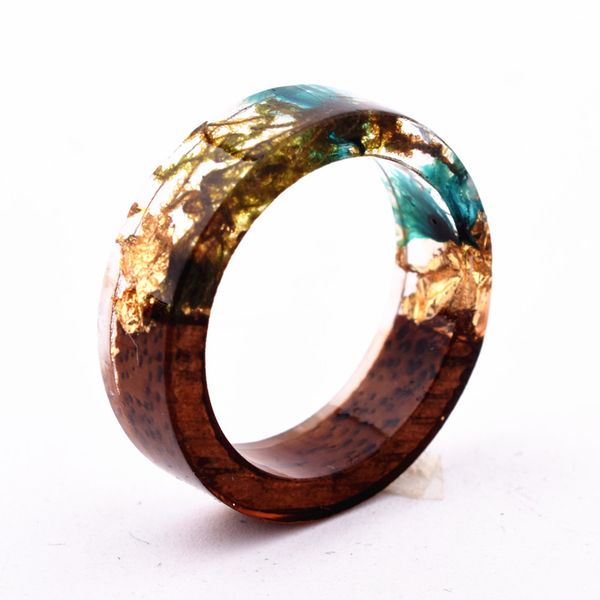 

Qiaose Handmade Secret New Wood Resin Ring Flowers Plants Inside Jewelry New Novelty Wood Ring Anniversary