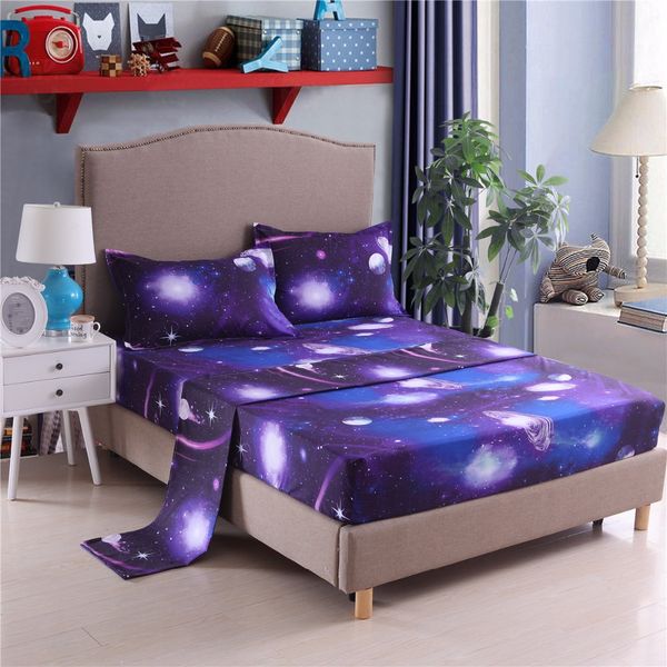 

4pcs galaxy 3d bedding sets universe outer space duvet cover flat sheet fitted sheet pillowcase twin  king
