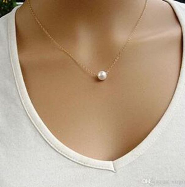 

simple imitate pearl necklace fashion statement clavicle chains necklace for women jewelry 2color gold and silver