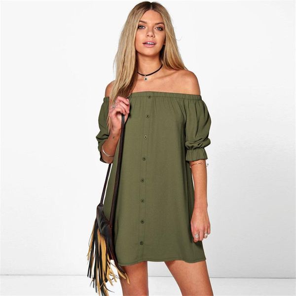 

новая мода женские платья 2018 лето весна слэш шеи сплошной цвет симпатичные сладкий слоеного рукав кнопка свободные шифон сексуальный клуб, Black;gray