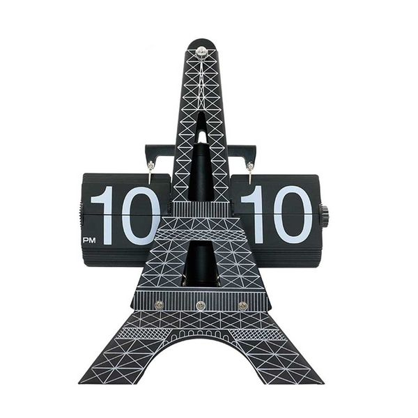 1 pezzo di orologio da scrivania moderno con torre Eiffel che gira le pagine, decorativo per la casa e l'ufficio, ideale come regalo. Nero