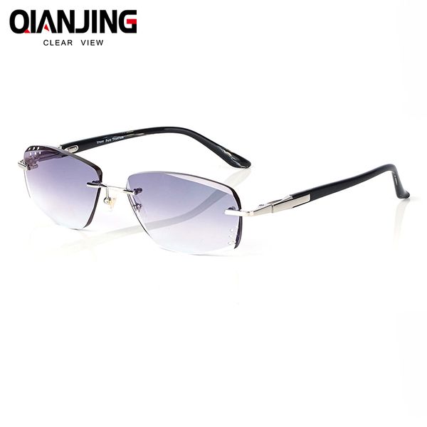 

2018 summer style fashionable trimming rimless men's complete prescription sunglasses with rhinestones on lenses frame hyperopic, White;black