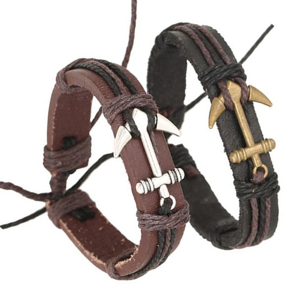Браслеты из натуральной кожи с крючком и якорем, регулируемый браслет-манжеты для женщин и мужчин, ювелирные изделия в стиле панк, подарок