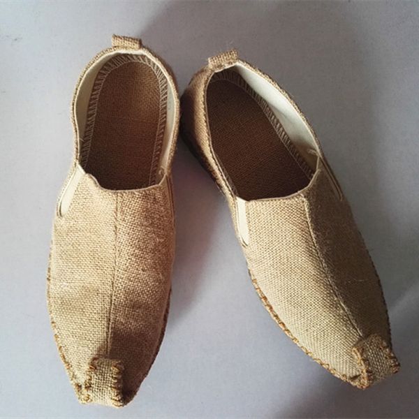 

men handmade shoes flax summer hemp shoes chinese style flat linen shoes men chinese fashion slip on espadrilles for men loafers q-372, Red;white