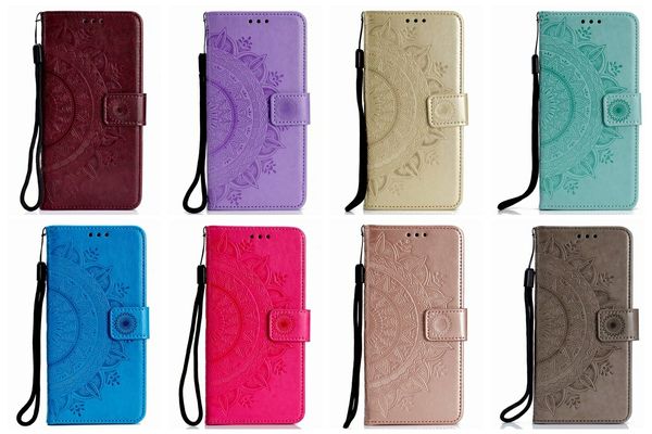 Custodie per cellulari Impronta Custodie a portafoglio in pelle fiore Datura per Iphone 15 Plus 14 Pro Max 13 12 11 XR XS MAX X 8 7 6 Iphone15 Slot per scheda di pizzo totem in rilievo Mandala Flip Cover