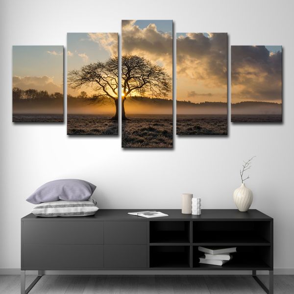 2019 Canvas Painting Vintage Wall Art Frame Printed 5 Panel Poster Sunrise Tree Landscape For Living Room Decor PENGDA From 2019 Canvas Painting Vintage Wall Art Frame Printed 5 Panel Poster Sunrise Tree Landscape For Living Room Decor PENGDA From