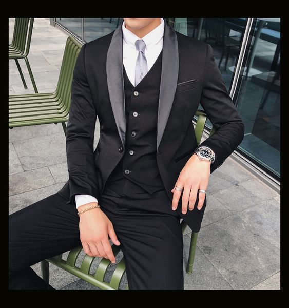 Novo Estilo Xaile Lapela Cor Personalizada Um Botão Do Noivo Smoking Ternos Dos Homens de Casamento / Prom / Jantar Melhor Homem Blazer (Jacket + Pants + Tie + Vest)