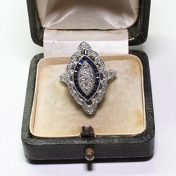 

bamos cute female blue finger ring big luxury cz stone ring 925 silver filled jewelry vintage party wedding rings for women