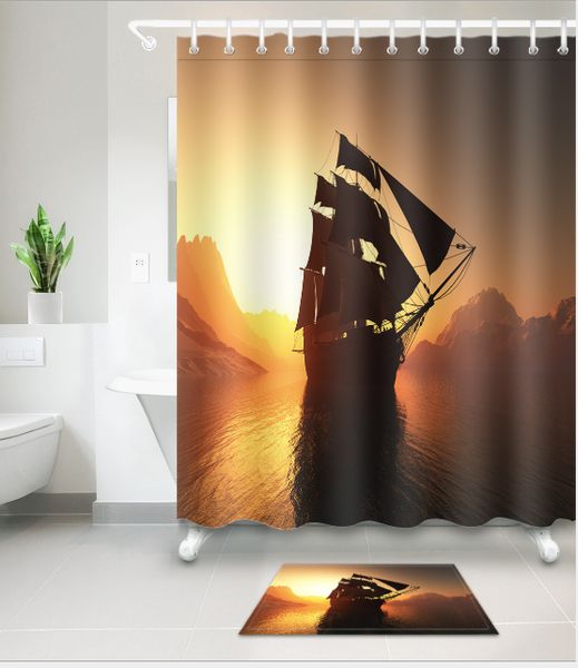

закат парусный спорт 3d шаблон печати пользовательских водонепроницаемый ванная комната современный душ занавес полиэстер ткань занавес ванн