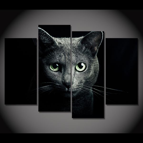 Großhandel 4 Panel Leinwand Kunst Leinwand Malerei Schwarze Katze Blaue Augen Hd Gedruckt Wandkunst Poster Wohnkultur Bilder Für Wohnzimmer Xa077c Von