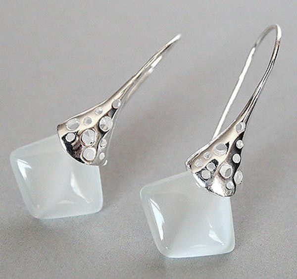 

lady's unique 925 silver white opal noble hook earrings 11/2, Golden;silver