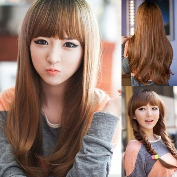 

charming new style fashion long wavy brown hair wigs for women wig, Black;brown