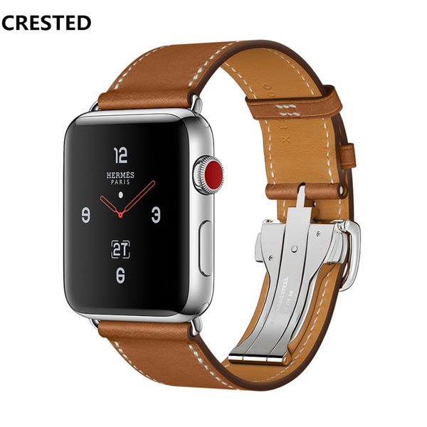 

crested deployment buckle strap band 42mm/38mm iwatch 3/2/1 leather single tour wrist bands bracelet for, Black;brown