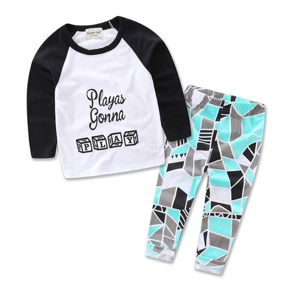 

инс детей геометрические печати одежды дети хлопок длинные письма без рукавов футболки +брюки 2шт/комплект детские одежда наборы, White