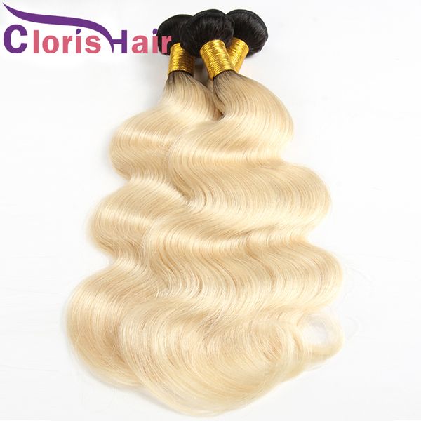 Ombre Peruvian Virgin Hair 1b 613 Platinum Blonde Colored Weave