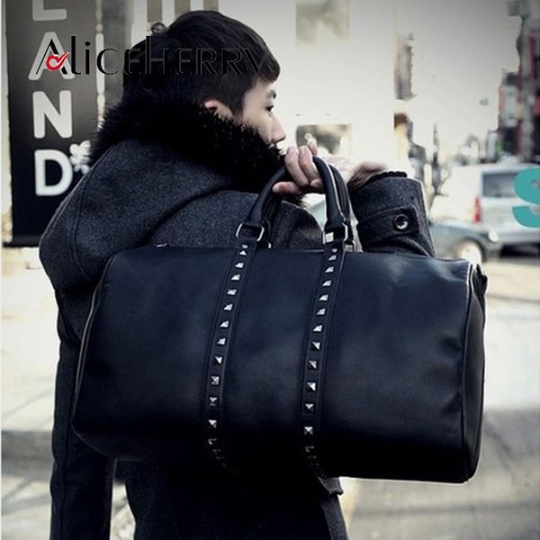 

vintage pu leather men travel bags carry on luggage bags men rivet duffel travel tote large weekend bag overnight