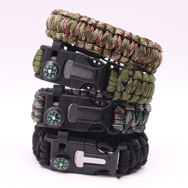 

new design multifunctional outdoor paracord survival bracelet 5 inch length compass emergency whistle knife and scraper kka2175, Golden;silver