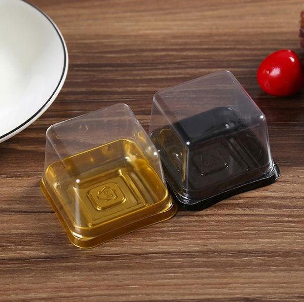 

1000sets/lot, plastic cake box single individual cake boxes golden or black bottom plastic mooncake pvc boxes food gift packaging sn1099
