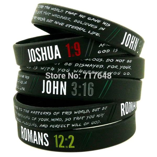 

300pcs christian john 3:16, romans 12:2 & joshua 1:9 wristband silicone bracelets by fedex, White