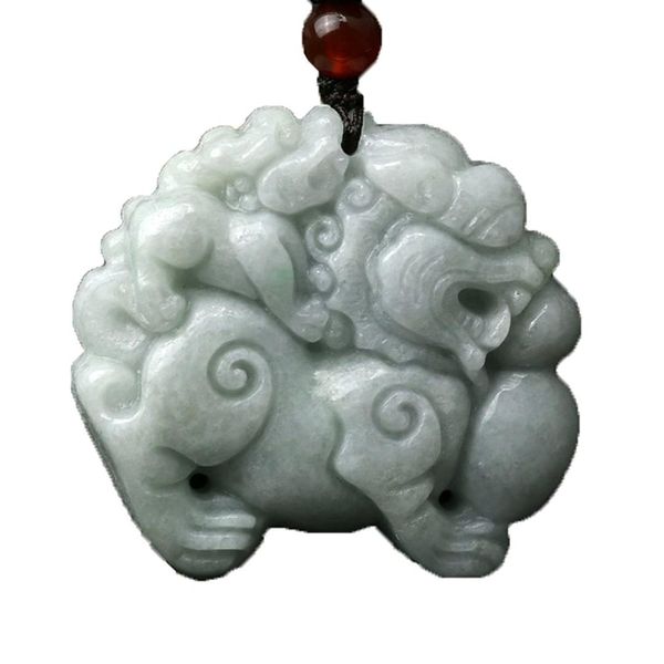 

koraba fine jewelry natural jadeite jade hand carved pendant mother and child brave amulet pendant necklace ing, Silver