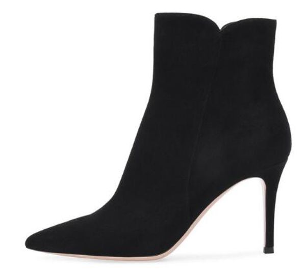 Mulheres Pointy Preto Camurça Faux Ankle Boots de Salto Alto com Zíper Verde Escuro Botas de Salto Alto Botas Azuis Saltos Cinzentos Sapatos de Senhoras