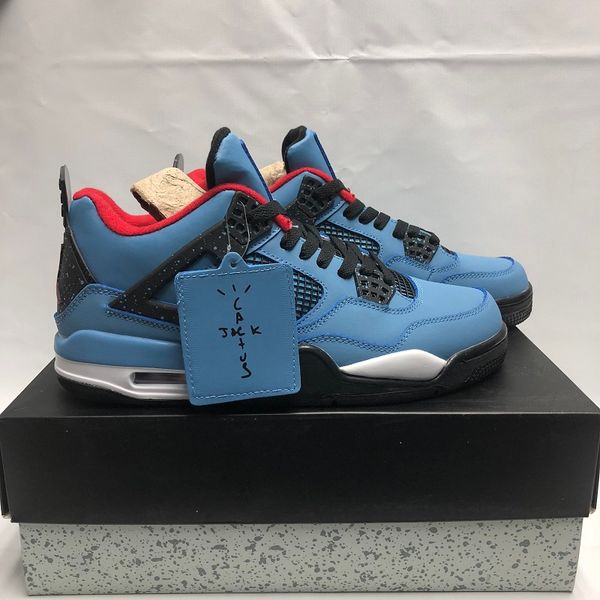 

with box new travis x 4 4s iv classic houston university blue sports basketball shoes for men 4s designer trainers sneakers size 7-13