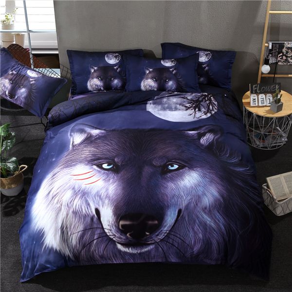 

2018 3d wild wolf purple print bedlinens 100% polyester microfiber duvet cover set twin  king 3pc pillowcases bed cover
