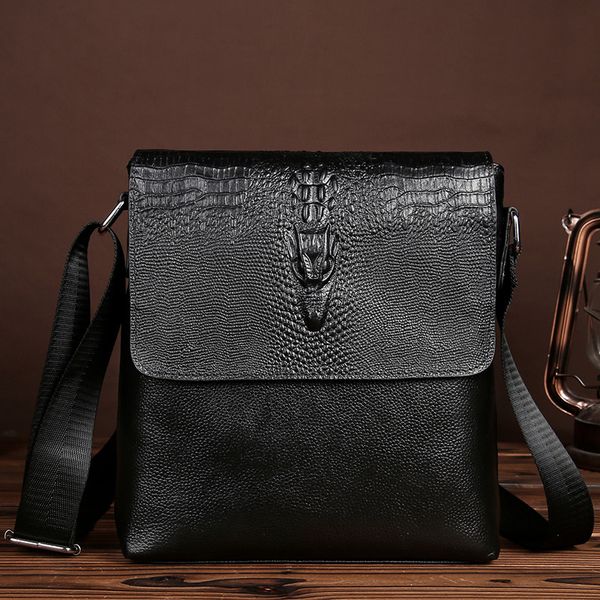 

luxury alligator pattern natural genuine leather bag casual shoulder crossbody bag soft cowskin men messenger bags