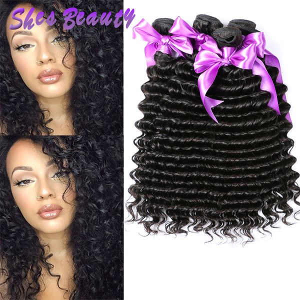 Shesbeauty Brazilian Human Hair 4 Bundles Deep Wave Weave 100