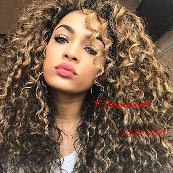 

fashion 16inch 12# long curly wavy hair afro wig siulation like brazilian human hair wig y demand, Black