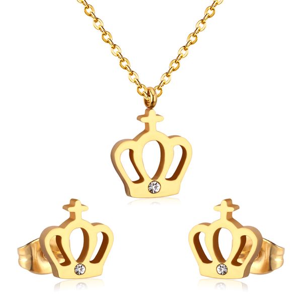 

crown cz gold color fashion jewelry set for women work party wedding, Silver