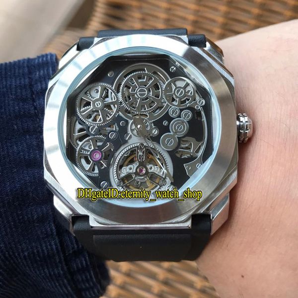 

высокое качество octo tourbillon 102719 bgo40pltbxtsk каркасный циферблат с турбийоном автоматические мужские часы серебристый корпус с кауч, Slivery;brown